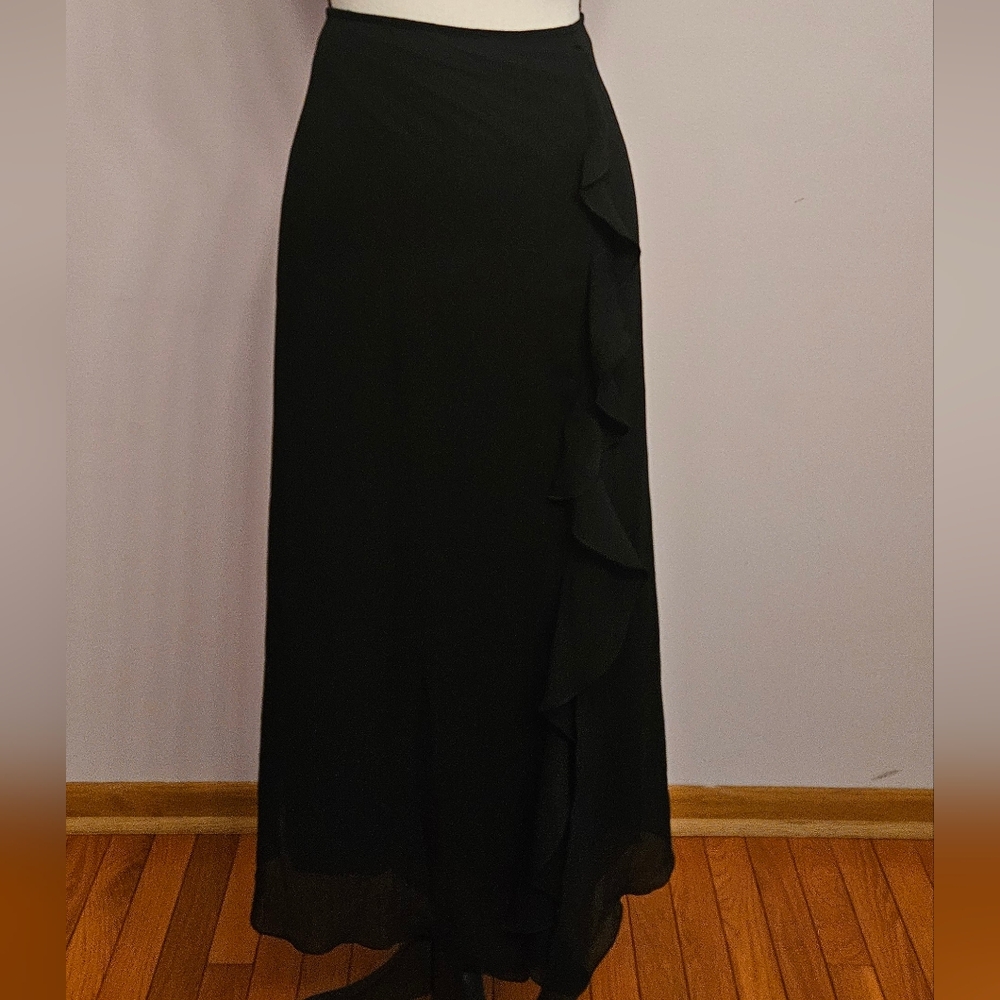 Black Ruffle Midi Skirt by Lane Bryant Venezia Jeans